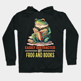 Easily Distracted By Books & Frog Funny Bookworm Reading Hoodie